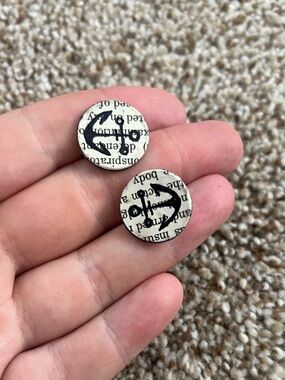 Pair of handmade distressed anchor paper earrings